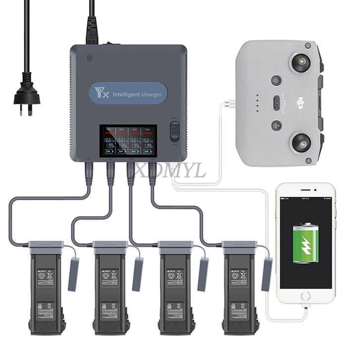 6-in-1-Drohnen-Akkuladegerät mit Digitalanzeige für DJI Mavic 3