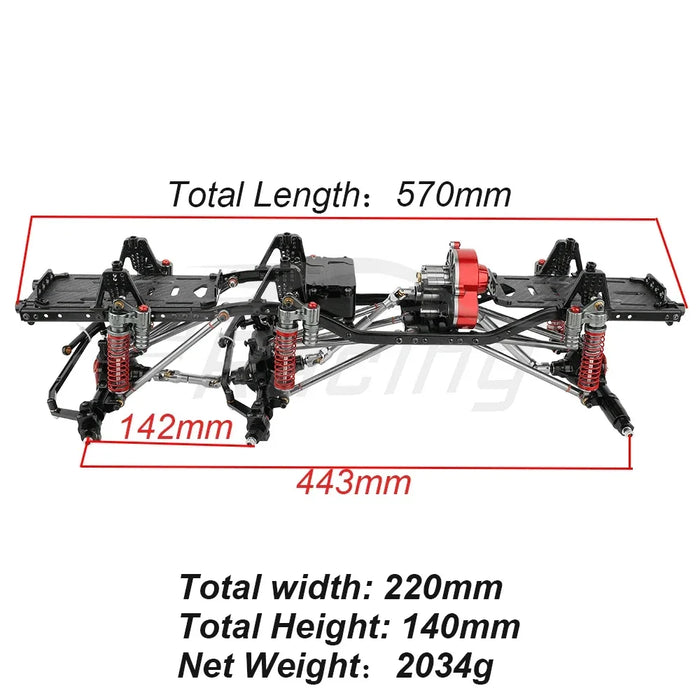 Upgraded 6x6 Chassis Frame w/ Gearbox for Axial SCX10 1/10 (Metaal, Roller)