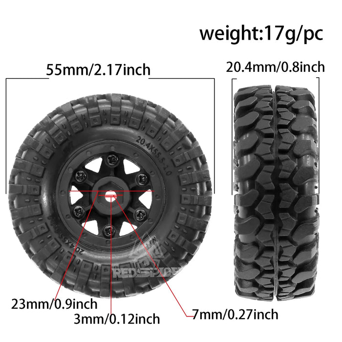4PCS 1.0" 55x20.4mm 1/24 Crawler Wheels Set (Plastic, Rubber)