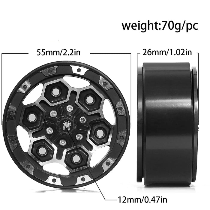 4PCS 1.9" 118x45mm 1/10 Crawler Beadlock Wheels Set (Metal, Rubber)