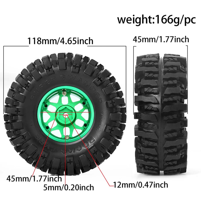 4PCS 1.9" 118x45mm 1/10 Crawler Beadlock Wheels Set (Metaal, Rubber)