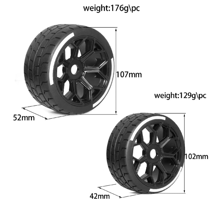 4PCS 102/107x45mm 1/7 Wheels Set (Plastic, Rubber)