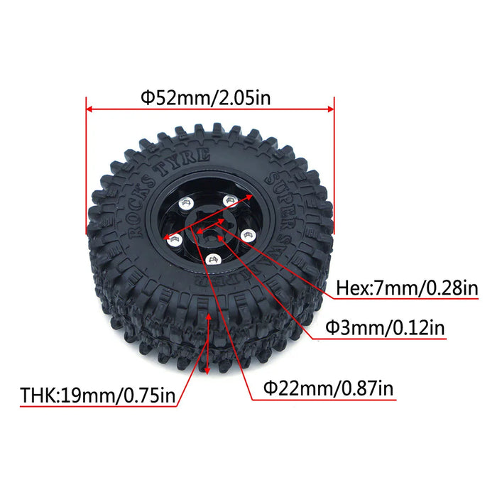 TxxRcss 4PCS 1.0" 52x19mm Beadlock Wheel Set 1/18/24