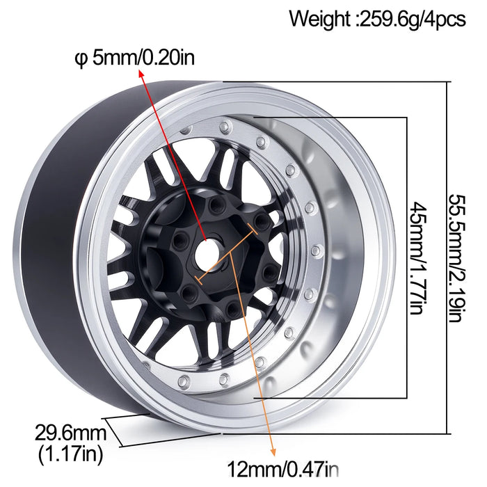 Fimonda 4PCS 1.9" 55.5x29.6mm Beadlock Wheel Crawler Rims 1/10