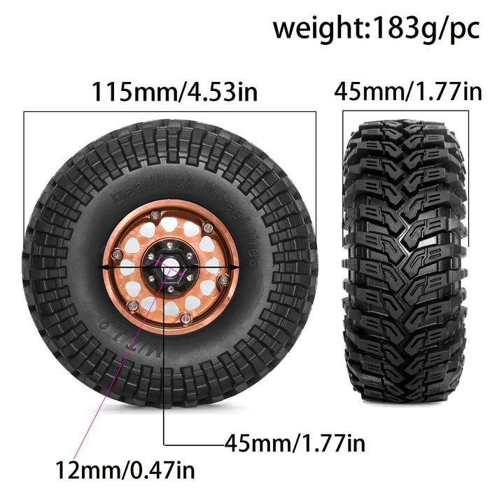 4PCS 1.9" 115x45mm 1/10 Crawler Beadlock Wheels Set (Metal, Rubber)