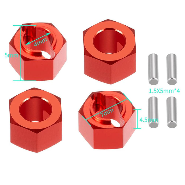 4PCS 7mm Hex Wheel Hub Adapters for Losi Mini-B 1/16, Mini-T 1/18 (Aluminium)