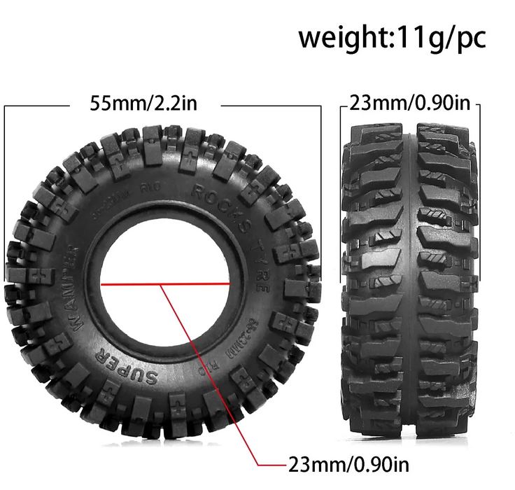 4PCS 1.0" 55x23mm 1/18 1/24 Crawler Tires (Rubber)