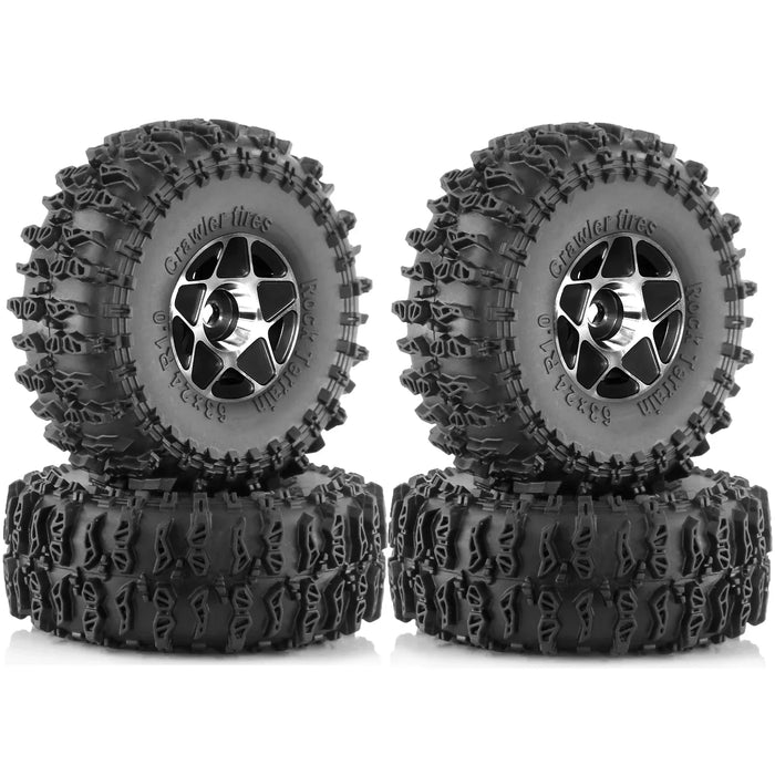 4PCS 1.3" 63x24mm 1/18 1/24 Crawler Beadlock Wheels Set (Metal, Rubber)