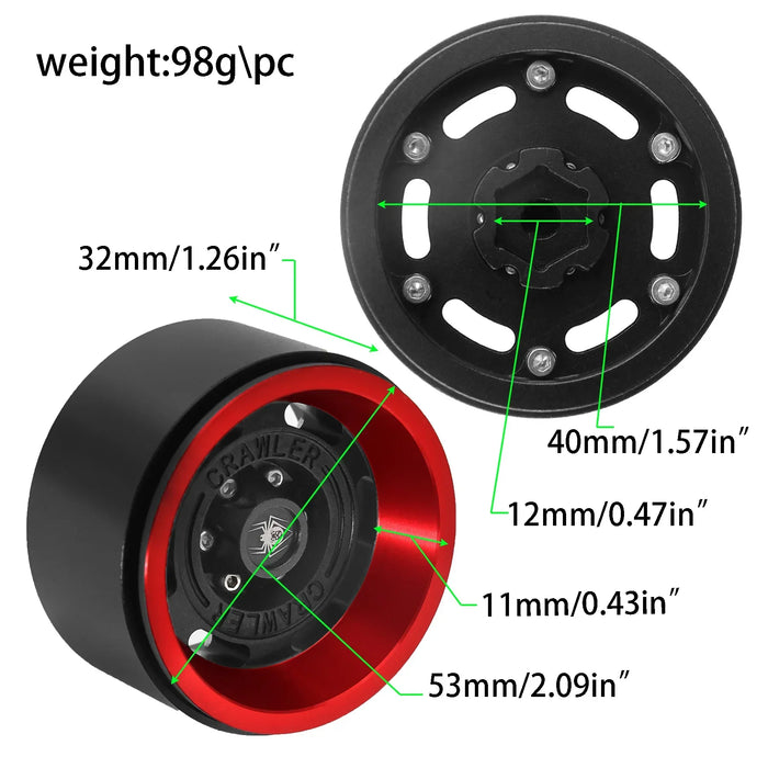 4PCS 1.9" 53x32mm 1/10 Crawler Beadlock Wheels (Metal)