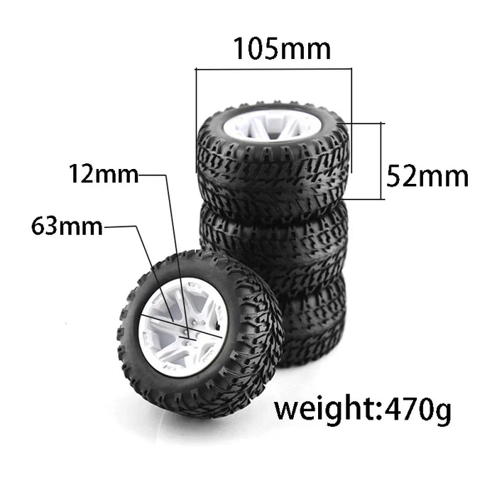 4PCS 105x52mm 1/10 Truggy Wheels Set (Plastic, Rubber)