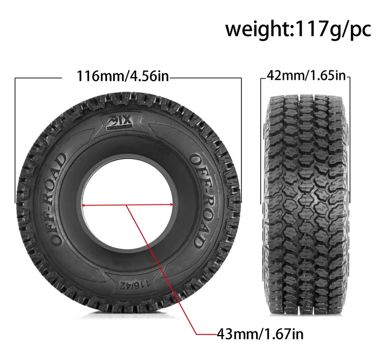 4PCS 1.9" 116x42mm 1/10 Crawler Tires (Rubber)