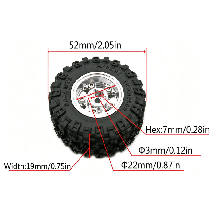 TxxRcss 4PCS 1.0" 52x19mm Beadlock Wheel Set  1/18/24 (Alu)