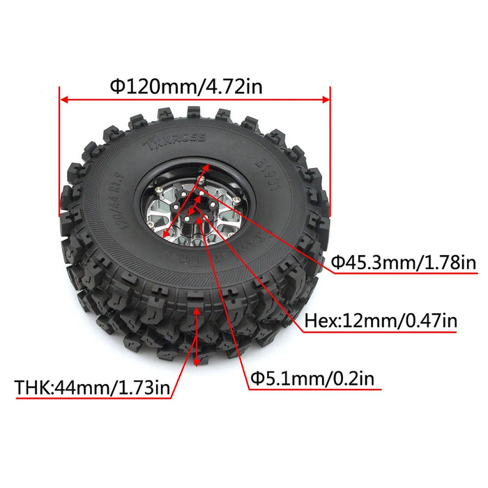 TxxRcss 4PCS 1.9" 120x44mm Beadlock Wheel Set 1/10 (Alu)