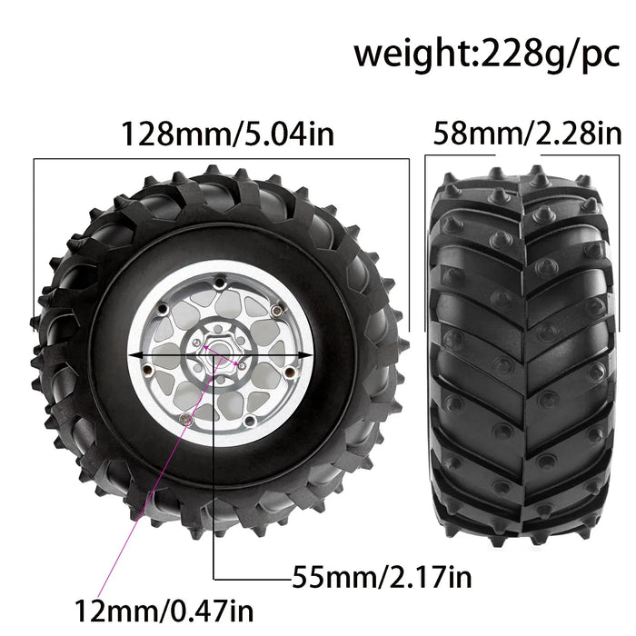 4PCS 2.2" 128x58mm 1/10 Crawler Beadlock Wheels Set (Metal, Rubber)