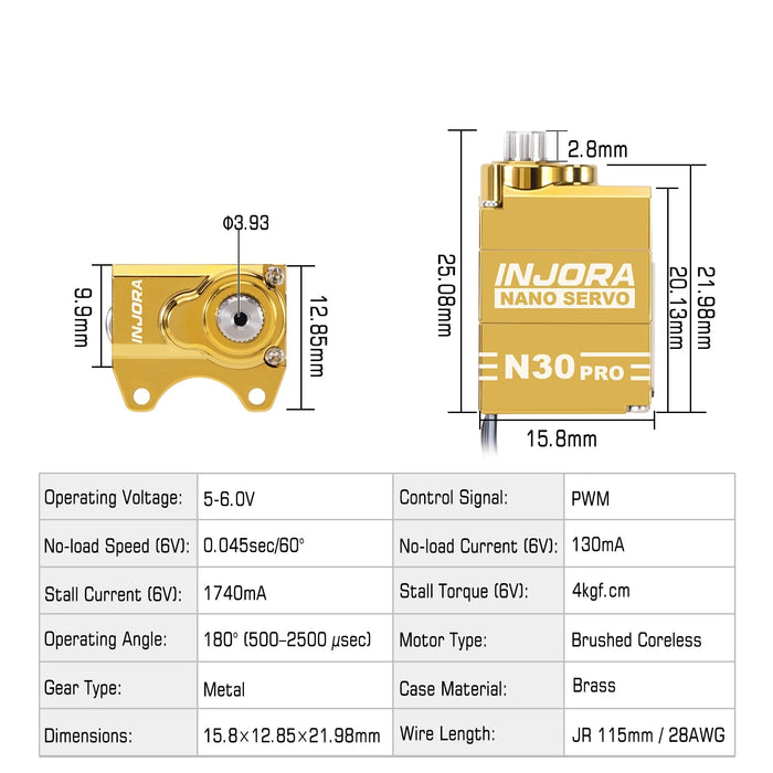 INJORA N30 PRO NANO Servo w/ Servo Saver for Axial SCX30 1/30