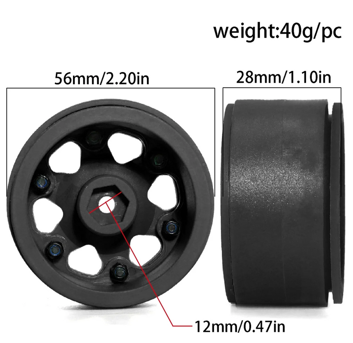 4PCS 1.9" 56x28mm 1/10 Crawler Beadlock Wheels (Plastic)
