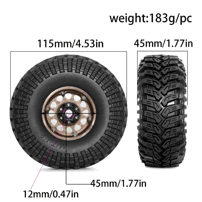 4PCS 1.9" 115x45mm 1/10 Crawler Beadlock Wheels Set (Metal, Rubber)
