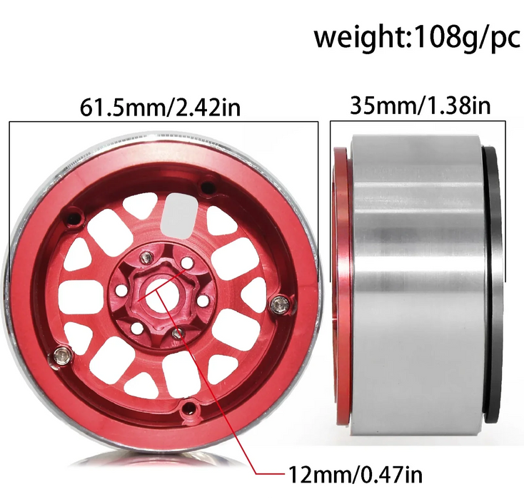 4PCS 2.2" 61.5x35mm 1/10 Crawler Beadlock Wheels (Metal)