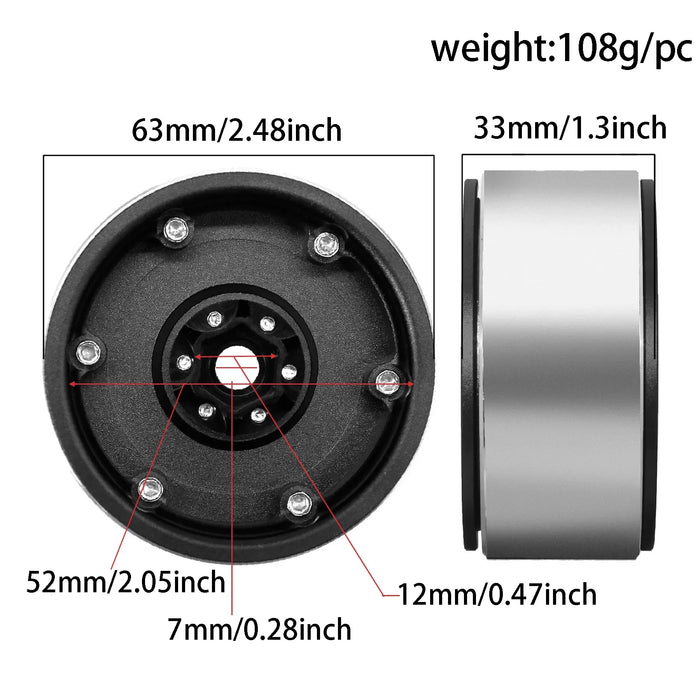 4PCS 2.2" 63x33mm 1/10 Crawler Beadlock Wheels (Metaal)
