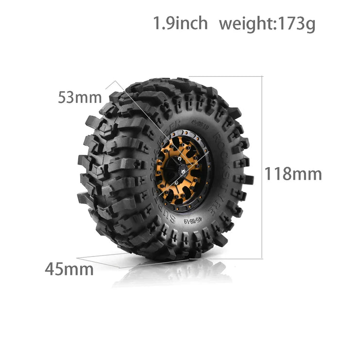 4PCS 1.9" 118x45mm 1/10 Crawler Beadlock Wheels Set (Metaal, Rubber)