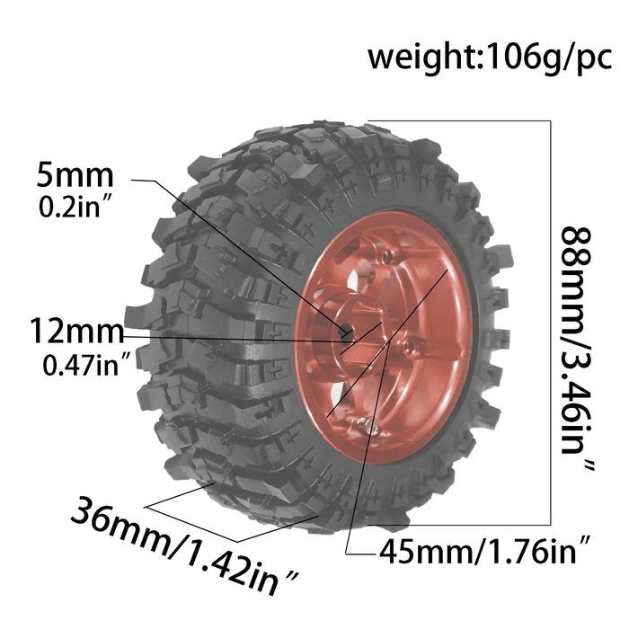 4PCS 1.9" 88x36mm 1/12 Crawler Beadlock Wheels Set (Metal, Rubber)