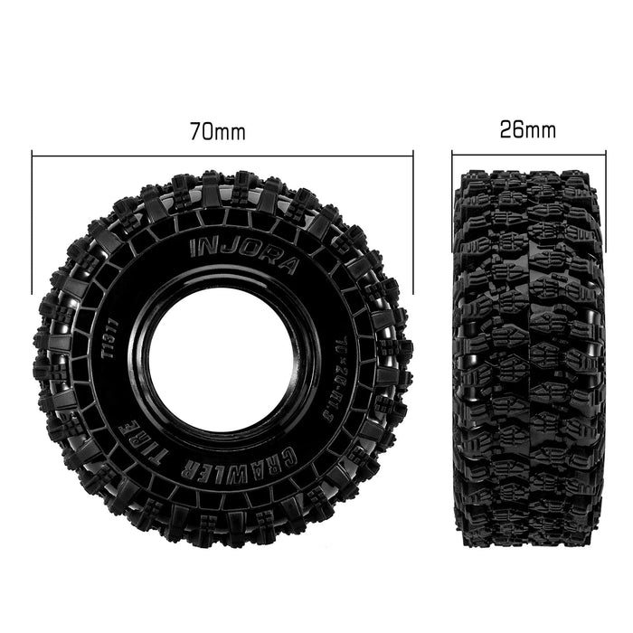INJORA 4PCS 1.3" 70x26mm Crawler Tires 1/18 1/24