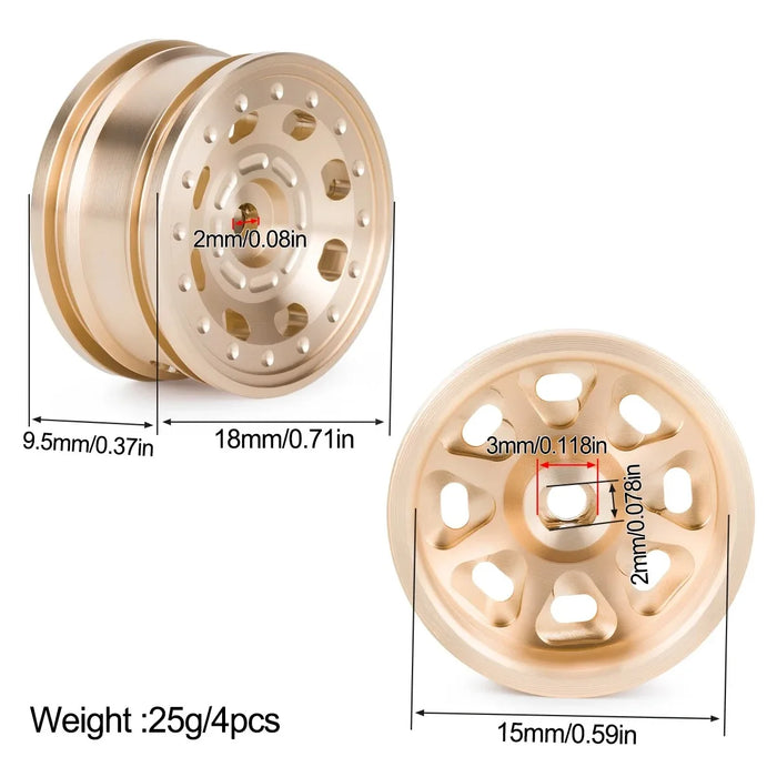 4PCS 0.7" 18x9.5mm Wheel Rims for Axial SCX30 1/30 (Messing)