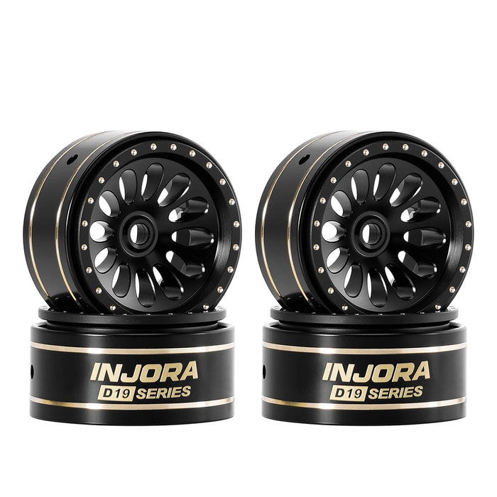 INJORA 4PCS 0.7" 19x10.7mm D19 Ripple Black Coating Beadlock Wheels 1/30