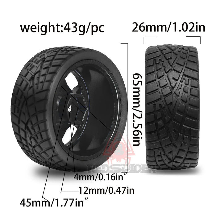 4PCS 65x26mm 1/10 Touring/Drift Wheels Set (Metal, Rubber)