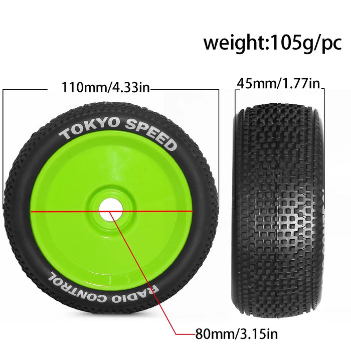 4PCS 110x45mm 1/8 Buggy Wheels Set (Plastic, Rubber)