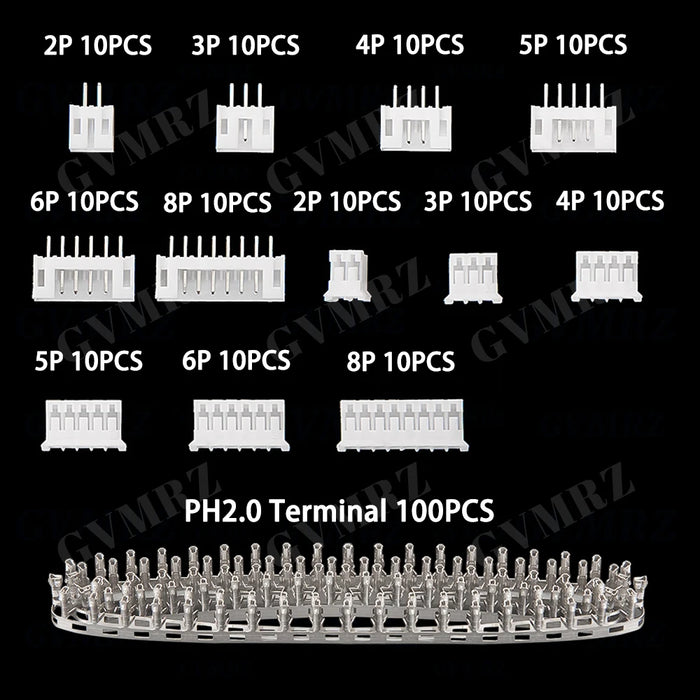 220PCS PH2.0 JST Male Female Plug Socket PH Connector Kit