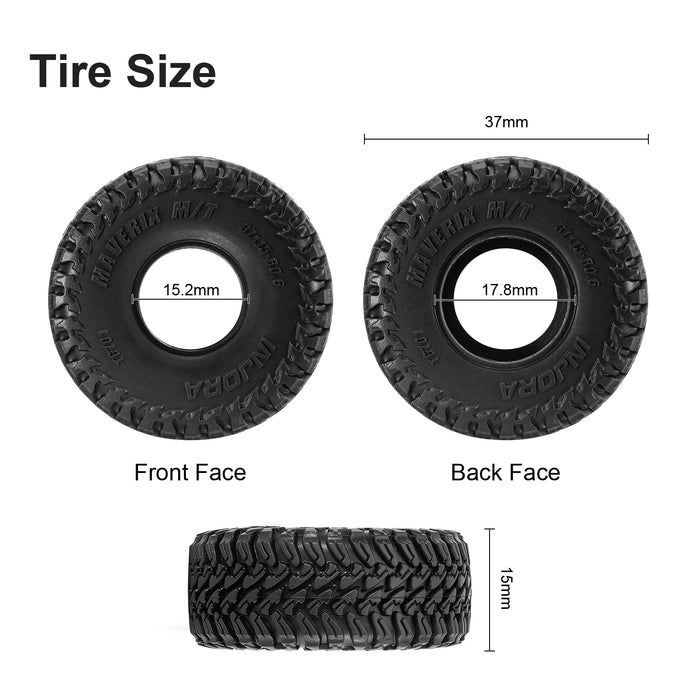 INJORA 4PCS 0.6"/0.7" 37×15mm Beadlock Wheel & MAVERIX M/T Tire Set 1/30