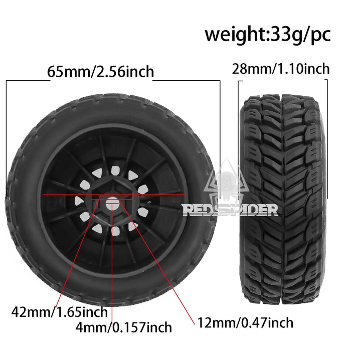 4PCS 65x28mm 1/14 Short Course Radsatz (Kunststoff, Gummi)