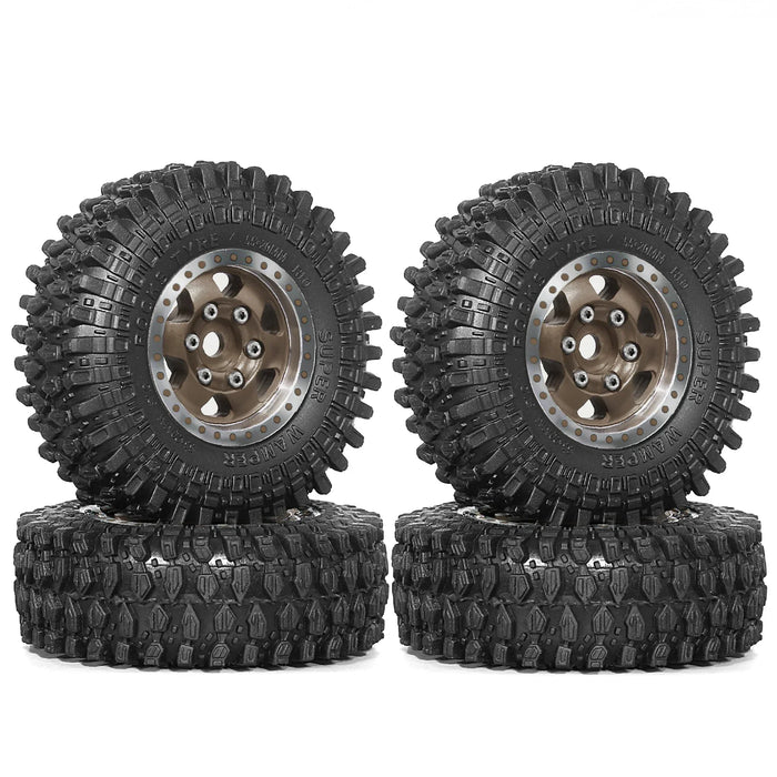 4PCS 1.0" 55x20mm 1/18 1/24 Crawler Beadlock Wheels Set (Metal, Rubber)