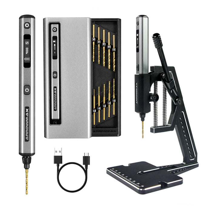 ARROWMAX Cordless Electric Mini Drill w/ Benchtop Drill Press