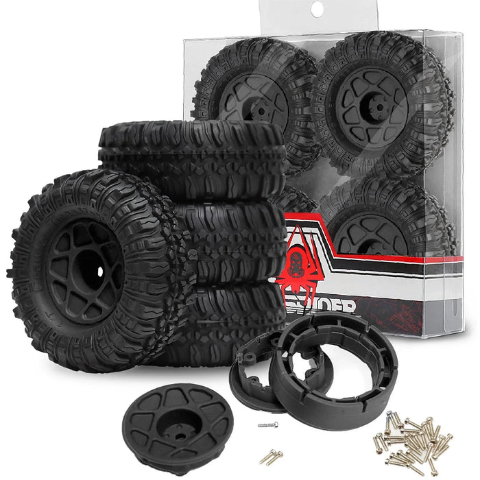 4PCS 1.0" 57x27mm 1/24 Crawler Beadlock Wheels Set (Plastic, Rubber)