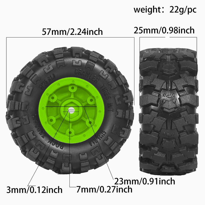 4PCS 1.0" 57x25mm 1/24 Crawler Beadlock Wheels Set (Plastic, Rubber)