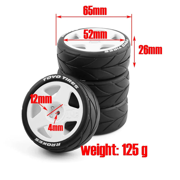 4PCS 65x26mm 1/10 Touring Drift Wheels Set (Plastic, Rubber)