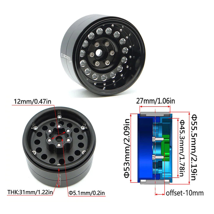TxxRcss 4PCS 1.9" 55.5x31mm Beadlock Wheel Rims 1/10 (Alu)
