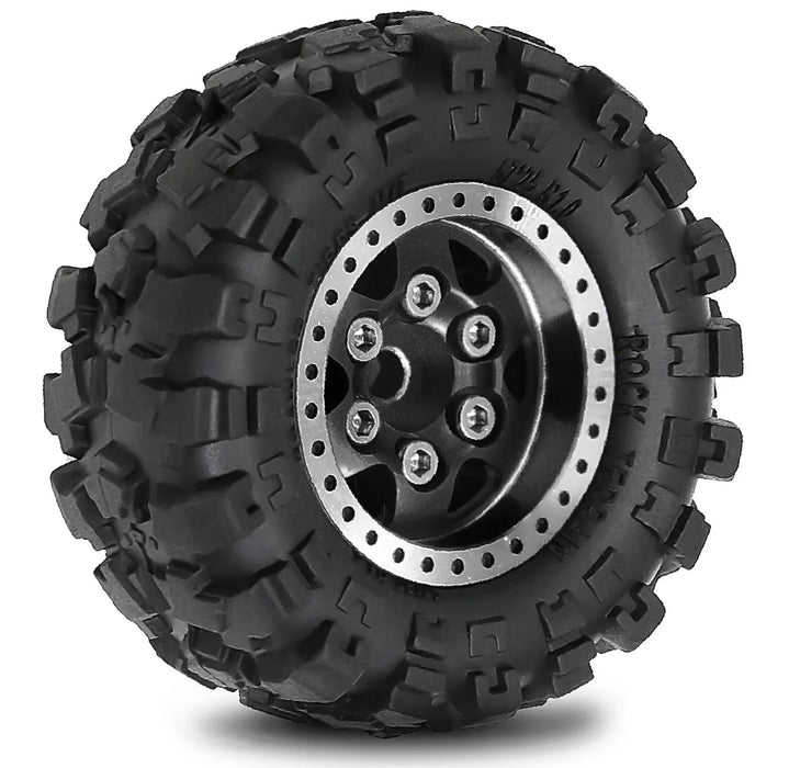 4PCS 1.0" 57x25mm 1/18 1/24 Crawler Beadlock Wheels Set (Metal, Rubber)