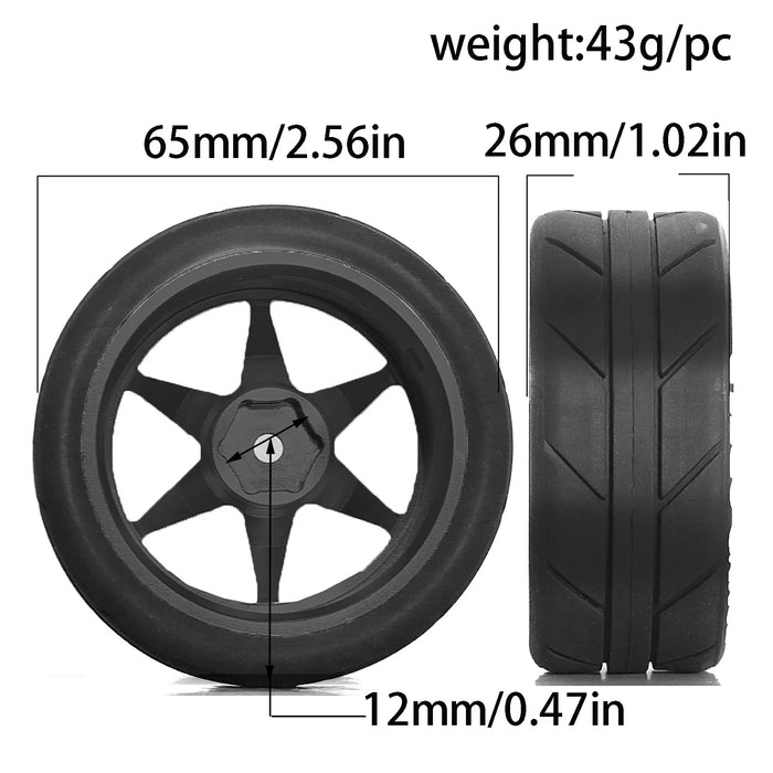 4PCS 65x26mm 1/10 Touring/Drift Wheels Set (Metal, Rubber)