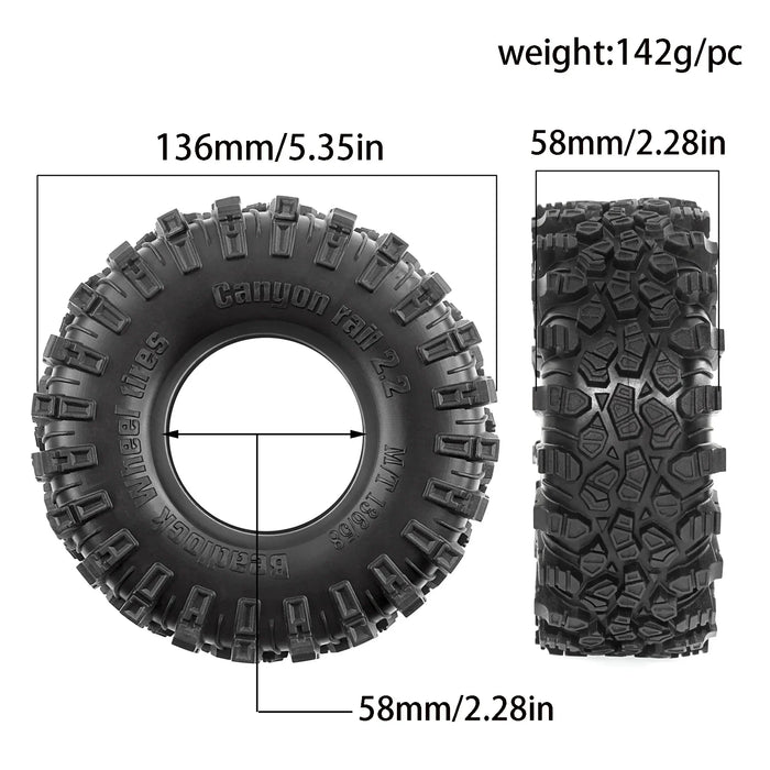 4PCS 2.2" 136x58mm 1/10 Crawler Tires (Rubber)