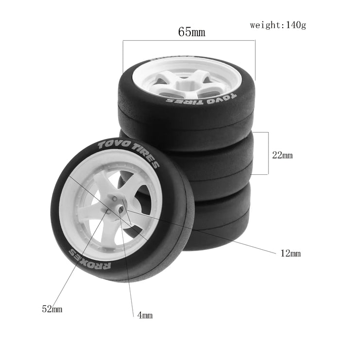 4PCS 65x22mm 1/10 Touring Drift Wheels Set (Plastic, Rubber)