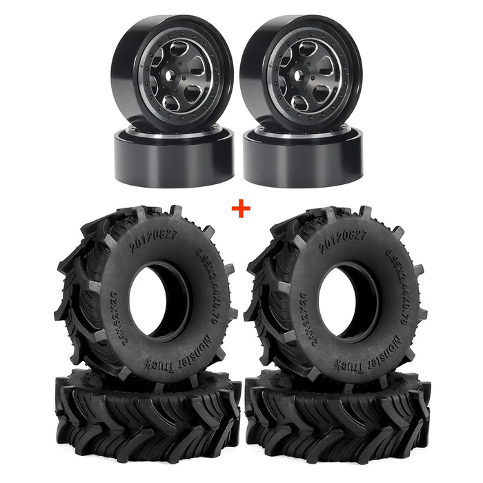 4PCS 1.0" 62x24mm 1/18 Mud Terrain Wheel Set (Rubber, Alu)