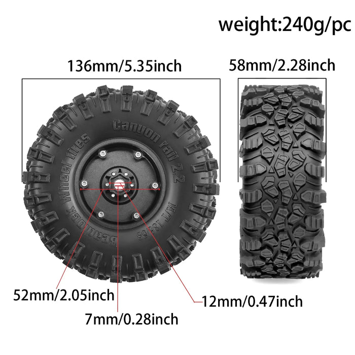 4PCS 2.2" 136x58mm 1/10 Crawler Wheels Set (Metaal, Rubber)