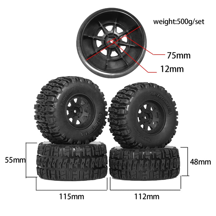 4PCS 115/112 x 55/48mm 1/10 Short Course Wheels Set (Plastic, Rubber)