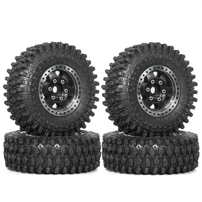 4PCS 1.0" 55x20mm 1/18 1/24 Crawler Beadlock Wheels Set (Metal, Rubber)