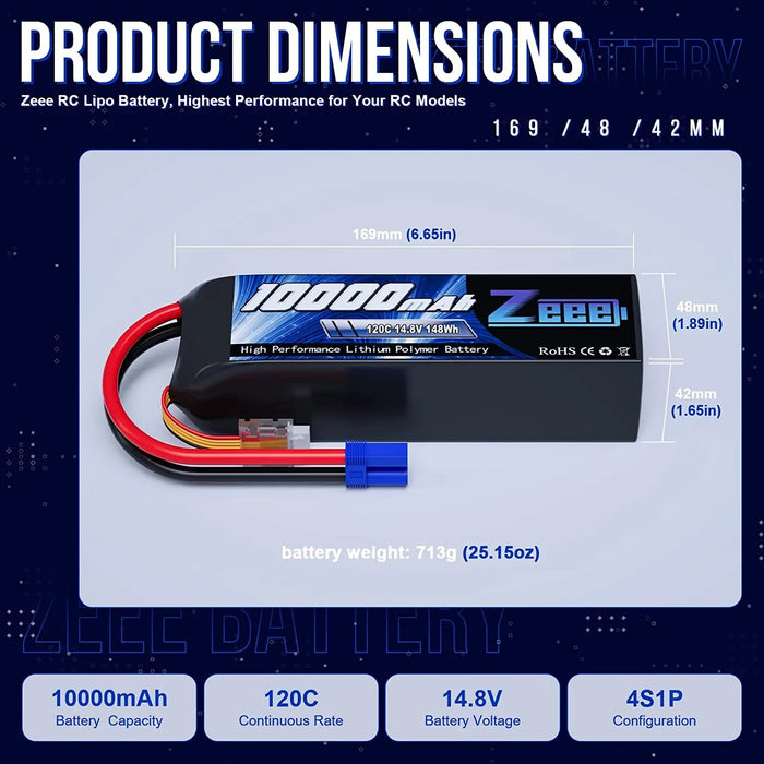 1 batterie Lipo Zeee 3/4/6S 10000mAh 14.8V 120C (EC5)