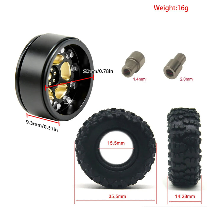 4PCS 0.7'' Beadlock Wheel Set for AXIAL SCX30 1/30 (Rubber, Messing)