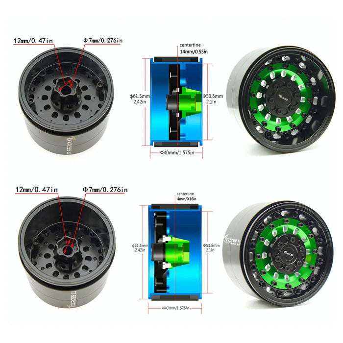 TxxRcss 4PCS 2.2" 61.5x40mm Beadlock Wheel Rims 1/10 (Alu)